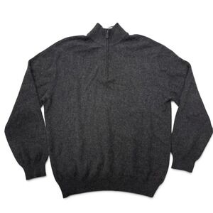 W.H. Belk Mens Cashmere 1/4 Zip Mock Neck Sweater Charcoal Gray Mens Large